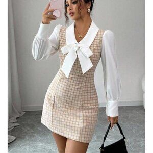 NEW - Elegant Cream Contrast Color Fabric Patchwork Bow Decor 2 In 1